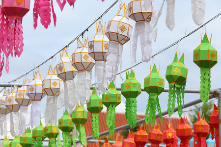 yee peng festival decoration with lantern, thailandの写真素材