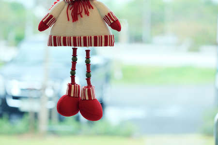 snowman doll made from yarn decorated home in christmas dayの写真素材