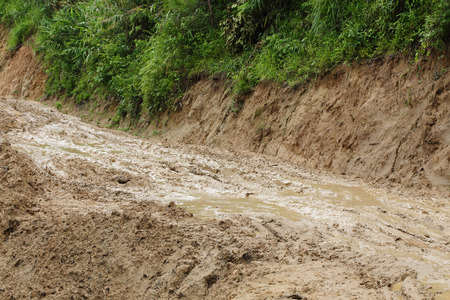 road wet muddy of backcountry countryside