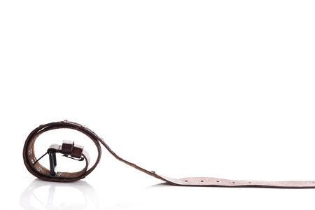 brown leather belt fashion for men on white backgroundの写真素材