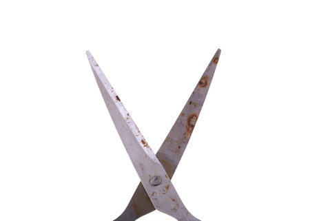 rusty scissors isolated on white backgroundの写真素材