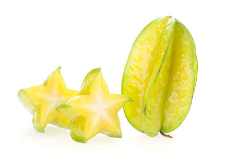 carambola, star fruit isolated on white backgroundの写真素材
