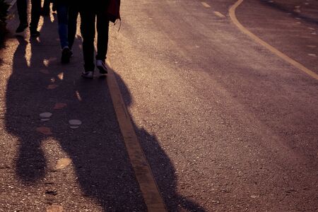 symbol of foot walk lane on roadの写真素材