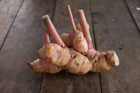 ginger root herbal vegetable with cooking foodの写真素材