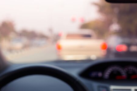 abstract blur driving on road, view of driver in carの写真素材