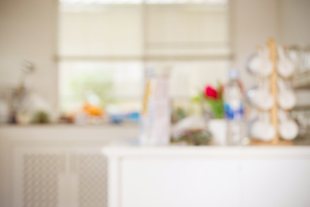 blur image background, kitchen room interior in houseの写真素材