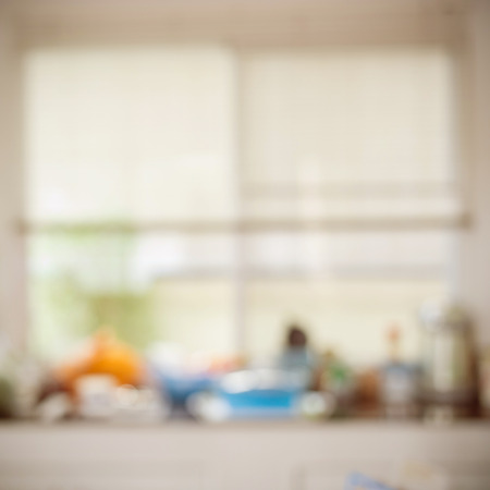 blur image background, kitchen room interior in houseの写真素材