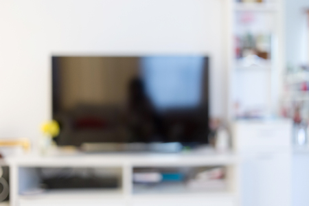 blur image background, interior decoration in white home with televisionの写真素材