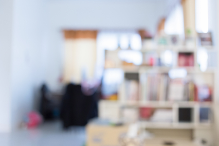 blur image background, book shelf interior decoration in homeの写真素材
