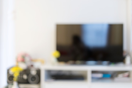 blur image background, interior decoration in white home with televisionの写真素材