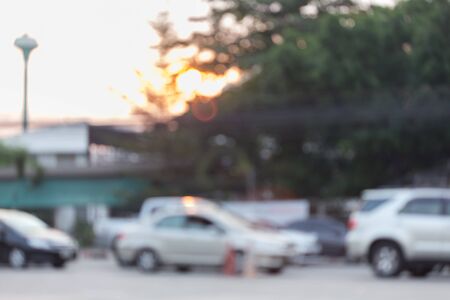 car driving on road with traffic jam in the city, abstract blurred backgroundの写真素材