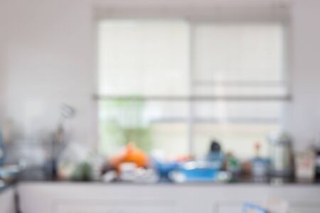 blur image background, kitchen room interior in houseの写真素材