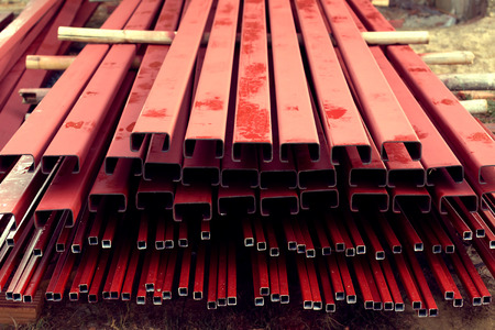 pile of steel bar for building construction, image used filter vintageの写真素材