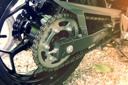 rear chain and sprocket of motorcycle wheelの写真素材