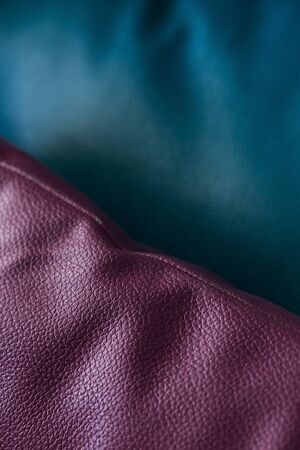 leatherette of pillow decorated on sofa furniture, close up imageの写真素材