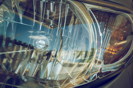 led headlight of car, image close-up part of automobile