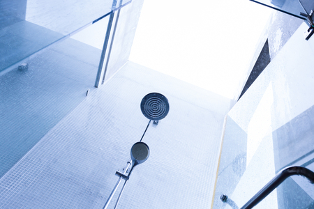 shower head in bathroom, design of home interior outdoor bathroom with open roofの写真素材