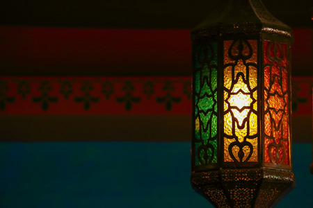 beautiful vintage lantern hanging, ramadan light decorationの写真素材