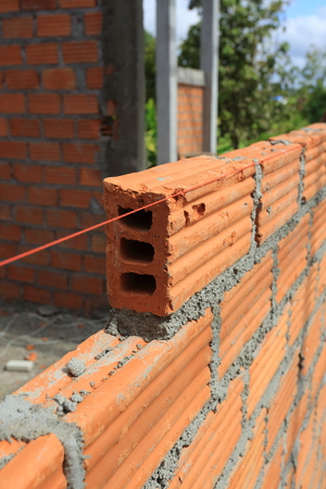 brick block structure construction plaster cement mortar wall in residential building industryの写真素材