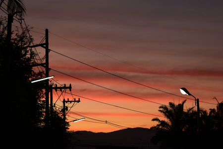 street light in the evening time with twilight sky backgroundの写真素材
