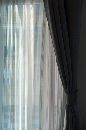 white curtain interior decoration on windowの写真素材