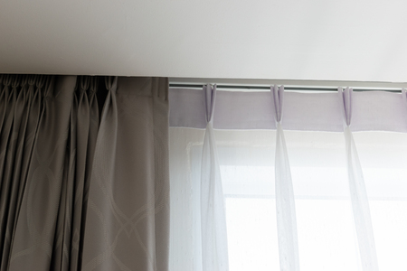 white curtain interior decoration on windowの写真素材