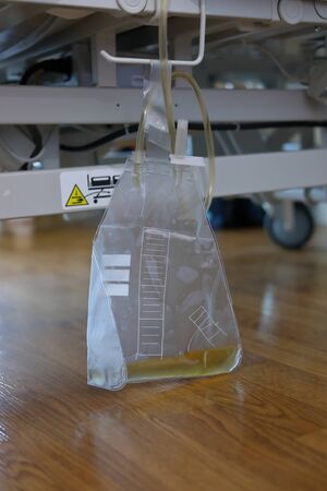 urinary catheterization bag of drainage for patientの写真素材