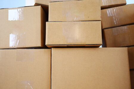 brown box post package many size preparing express delivery for consumer order in home office of...