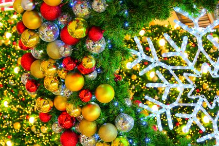 beautiful christmas light and ball ornament decorationの写真素材