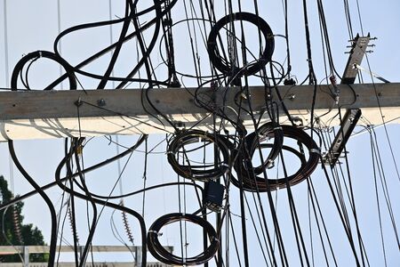 tangle cable wire on electricity pole