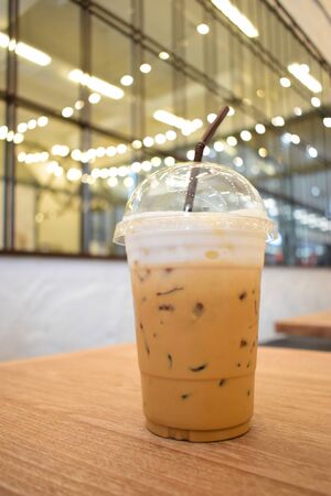 ice coffee drink put on table in cafeの写真素材