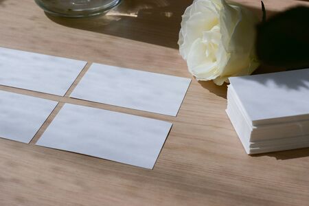 empty business card with white paper blank for design text message of contact your name and job...