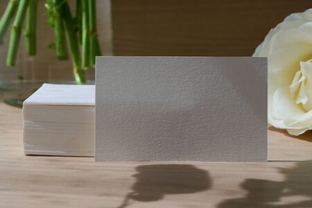 empty business card with white paper blank for design text message of contact your name and job...