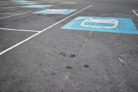 vehicle bus symbol on road of tourist parking lotの写真素材