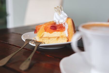 orange cake put on breakfast table in the morningの写真素材