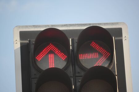red traffic light arrow signal stop forward and turn right