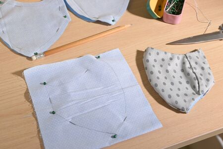 layout of face protective mask handmade from fabricの写真素材