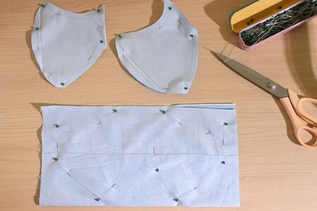 layout of face protective mask handmade from fabric