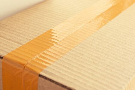 brown carton paper box package with packingの写真素材