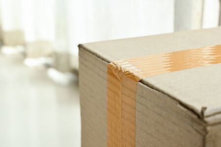 brown carton paper box package with packingの写真素材
