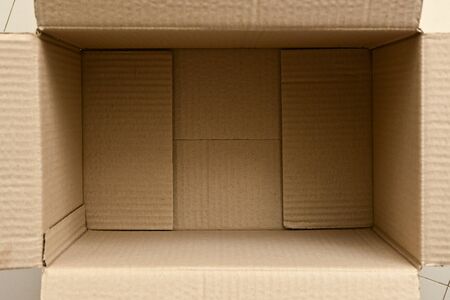 empty inside brown box carton paper package open packingの写真素材
