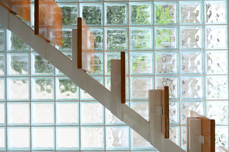 wooden staircase and glass wall, interior designの写真素材