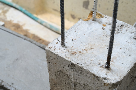 steelbar on cement pole and cement floor, construction industry