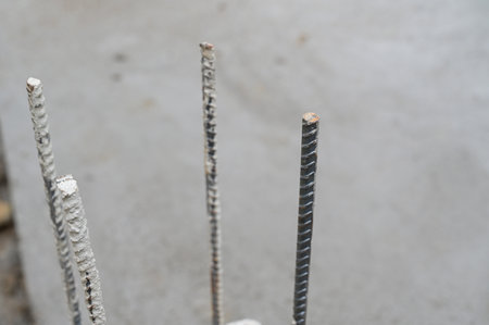 steelbar on cement pole and cement floor, construction industryの写真素材