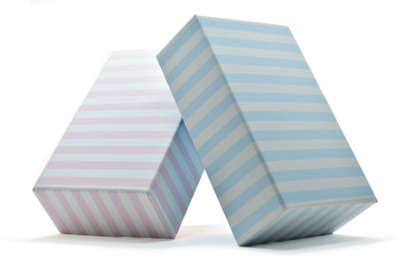 closeup striped pink and blue paper box, package for design