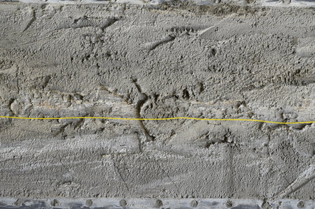 cement plaster texture background with yellow threadの写真素材