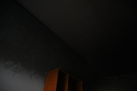 dirty black wall was burn from fire, construction industryの写真素材