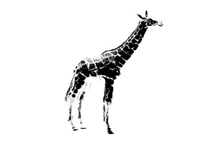 silhouette of giraffe model stand isolated on white backgroundの写真素材