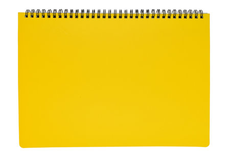 yellow notebook isolated on white background, stationery for officeの写真素材