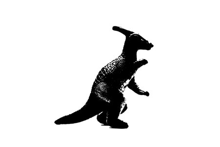 black dinosaur silhouette isolated on white background, model of dinosaurs toysの写真素材